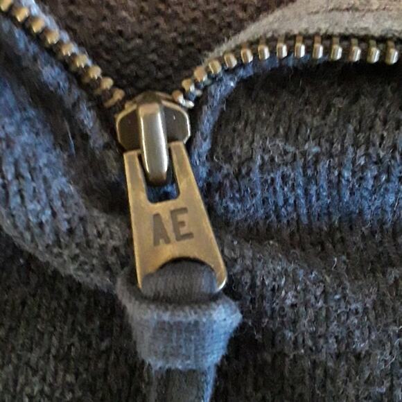 Mens Sz L Gray 1/4 Zip Ribbed Collar Y2K Grunge Preppy Sweater American Eagle - Picture 6 of 12